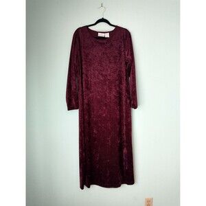 VTG Womens Long Sleeve Velvet Maxi Dress L Maroon Modest Witch Goth Grunge